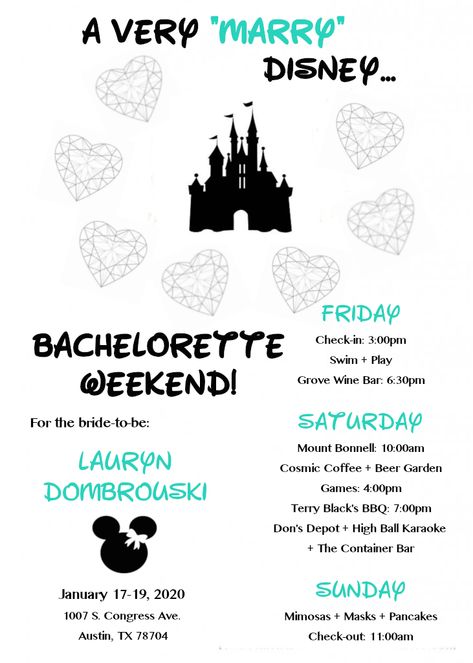 Disney Bachelorette Invitation Disney Bachelorette Party Games, Bachelorette Party Ideas Disney, Disney Bachelorette Party Decorations, Princess Bachelorette Party, Disney Bachelorette Party, Disney Bachelorette Parties, Disney Bachelorette, Bachelorette Invitation, Parties Ideas