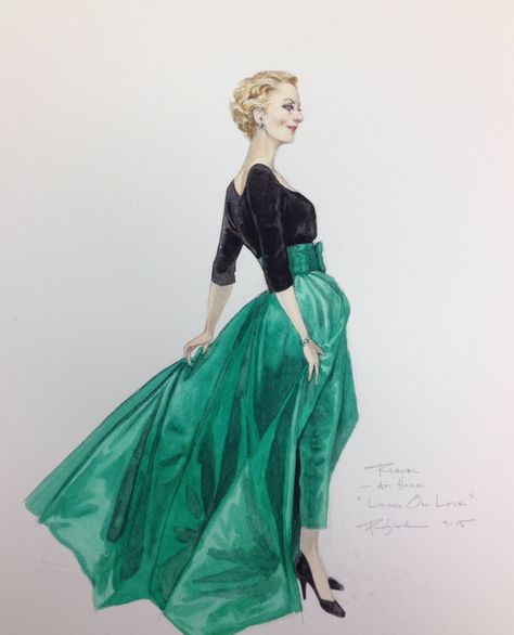 Costume design by Robert Perdziola. I do not own this image Hollywood Theater, Theatre Costumes, 50s Vintage, Fashion Drawing, Costume Design, Fashion Illustration, Fashion Models, Ballet Skirt, Hollywood