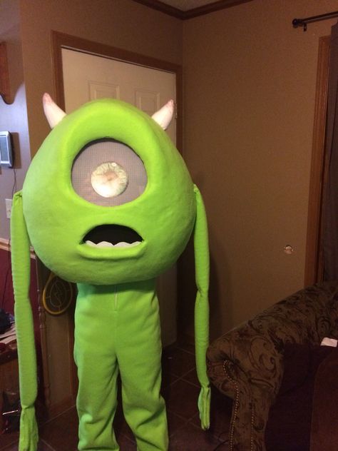 Homemade Mike Wazowski costume Mike Monsters Inc Costume, Diy Mike Wazowski Costume, Mike Wazowski Halloween Costume, Sully And Boo Costume, Magic Mike Costume, Monsters University Costumes, Mike Wazowski Costume, Sulley Costume, Sully Costume