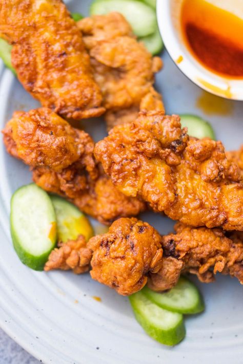 Nashville Fried Chicken Recipe, French Fried Chicken, Nashville Fried Chicken, Nashville Chicken, Deep Fried Chicken, Crispy Chicken Tenders, Rasa Malaysia, Nashville Hot Chicken, Chicken Tender Recipes