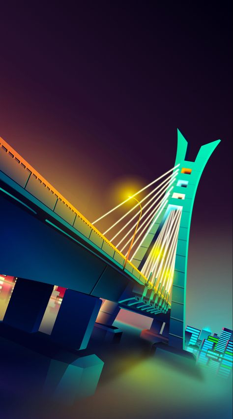 Spiderman I Love You Bridge Wallpaper, Lagos Wallpaper, Lagos Illustration, Lagos Bridge, Ikoyi Bridge, Nigeria Background, Cool Background Designs, Bridge Illustration, Nigerian Independence