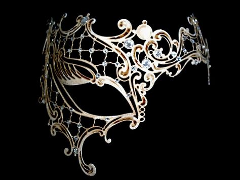 Simply Masquerade: New Occhialino Venetian Filigree Masquerade Mask -... Mardi Gras Masquerade Party, Phantom Masquerade, Mardi Gras Masquerade, Venetian Masquerade Masks, Metal Mask, Yearbook Design, Masked Ball, Venetian Masquerade, Desain Signage