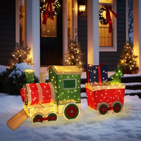 5ft Christmas Train Set With 170 Led Lights Outdoor Christmas Decorations Christmas Decor For Christmas Party Holiday Outdoor Garden Lawn Yard Decorations | Shop Now For Limited-time Deals | Temu Train Yard, Holiday Yard Decorations, Christmas Train Set, Train Light, Train Decor, Christmas Yard Decorations, With Christmas Tree, Holiday Display, Front Lawn