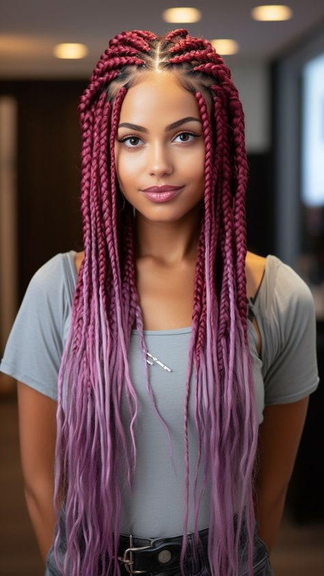 25 Medium Box Braid Hairstyles That Will Take Your Breath Away Braiding Hair Ideas, Red Short Braids, Ombre Box Braids Black Women, Box Braids Ideas Colored, Braids Without Extensions, Colorful Box Braids, Box Braids Color, Box Braids Ombre, Coloured Braids