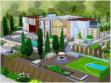 Sims 4 Houses 64x64, Sims 4 64x64 Mansion, Sims 4 64x64, Outdoor Eating Area, Outdoor Sitting Area, Dream Mansion, Sims 4 House Design, Outdoor Eating, Big Garden