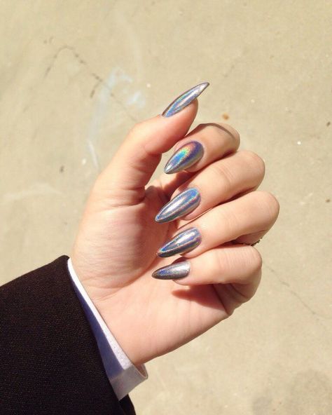 Witch Nails, Trendy Nail Art Designs, Pointed Nails, Super Nails, Silver Nails, Holographic Nails, Chic Nails, Gorgeous Nails, Perfect Nails