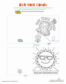 Free Get Well Cards, Kindergarten Small Groups, Feel Better Cards, Printables Free Kids, Daycare Crafts, Teacher Printable, Crafts For Kids To Make, Get Well Cards, Get Well Soon