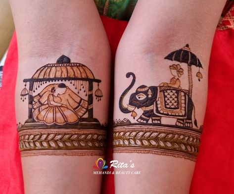 Theme mehendi #elephanttattoo #baraat #doli #dulhan #bride #bridalmehendi Bride In Doli Mehndi, Start Up Mehendi Design, Dulhan Doli Mehndi Designs, Theme Mehendi Designs, Doli Mehandi Design, Bride Mahendi Designs Latest, Doli Design In Mehndi, Wedding Mehandhi, Mehandi Portraits