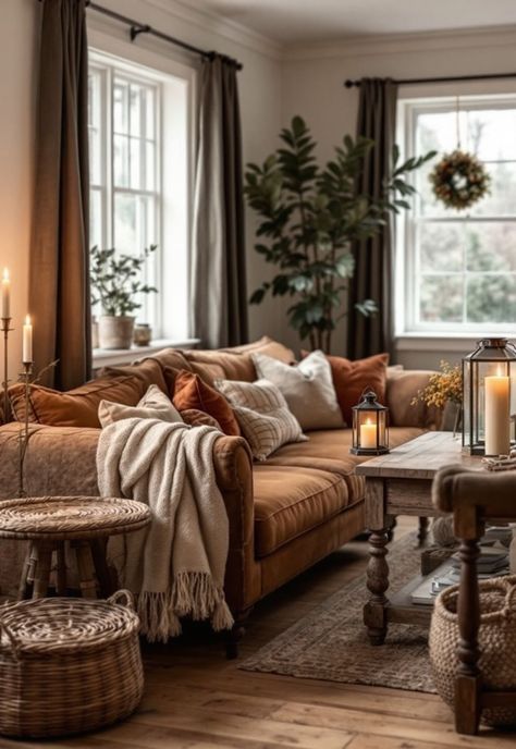 Average Home Decor, Living Room Decor Craftsman, Pine Living Room Ideas, Lantern In Living Room, Living Room Rustic Ideas, Cozy Interiors Living Rooms, Cozy Open Living Room Ideas, Staging A Small Living Room, Cozy Vintage Living Room Decor Ideas