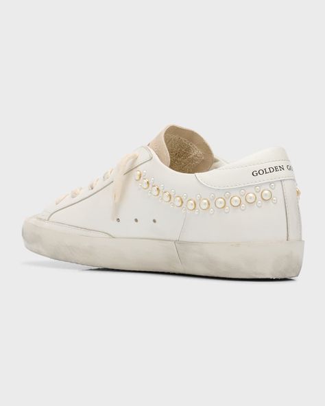 Golden Goose Superstar Mixed Leather Low-Top Sneakers | Neiman Marcus Cute Womens Shoes, Golden Goose Superstar, Preppy Shoes, Goose Shoes, Golden Goose Sneakers, Golden Goose Shoes, Shoe Inspo, Golden Goose Deluxe Brand, Swag Shoes