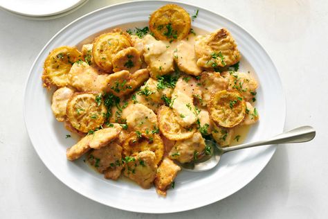 Inspired by chicken francese, a popular Italian American breaded chicken dish, this lemony breaded chicken-and-artichoke recipe creates a bright, one-skillet meal This recipe embraces the traditional flavor profile — “Francese” means French in Italian, acknowledging the origins of the butter-and-lemon sauce — but otherwise veers from tradition: The chicken breasts are cut into bite-size pieces (rather than being thinly pounded) to mirror the size of the artichoke hearts The breaded chicken and Chicken And Artichoke, Southern Macaroni And Cheese, Chicken Artichoke, Chicken Broccoli Rice Casserole, Lamb Skewers, One Skillet Meals, Ricotta Pasta, Artichoke Recipes, Red Lentil Soup