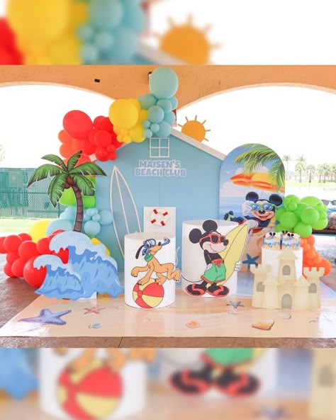 Maisen’s Beach Club 🏝️☀️🌊 #beachclubs #beachclubtheme #beachclubthemedparty #mickey #mickeymouse #mickeymousetheme #mickeymousethemeparty #mickeybeachparty #mickeybeachclub #mickeymousebackdrop #mickeymouseballoons #beachclubbackdrops #beachtheme Mickey Beach Party Birthday, Mickey Mouse Beach Theme Party, Big One Surf Birthday Party, The Big One Surf Birthday, Mickey Mouse Backdrop, Hula Party, Mickey Mouse Theme Party, Ideas For Party Decorations, Surf Birthday Party