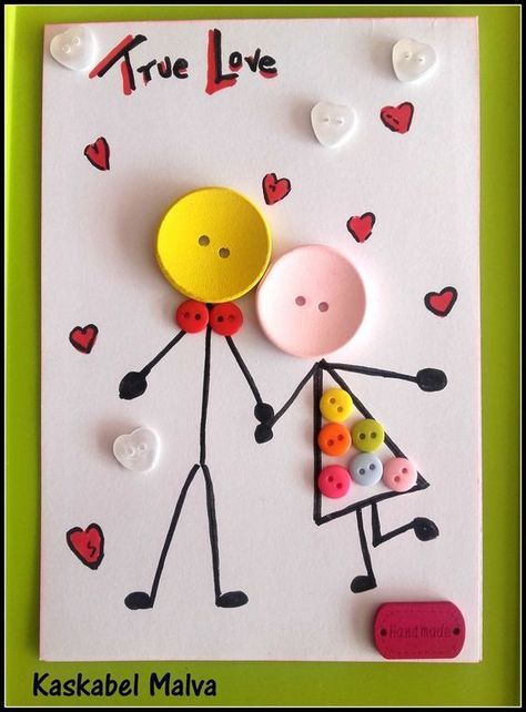 Valentine Cards Handmade, Pola Sulam, Handmade Valentine, Birthday Cards Diy, Paper Crafts Diy Kids, Button Crafts, Valentine Day Crafts, Handmade Birthday Cards, Valentine Crafts