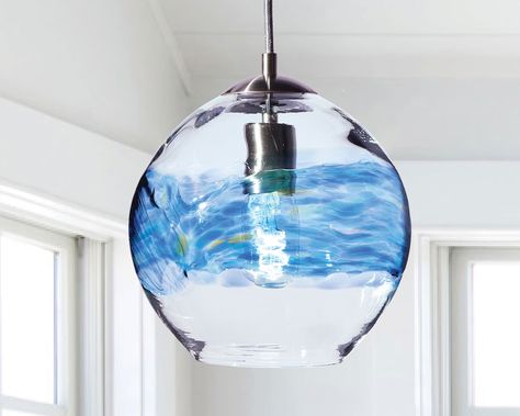 Kitchen Island Pendant Coastal Ocean Ceiling Light Hand - Etsy Australia Handblown Glass Pendant, Blown Glass Pendant Light, Blown Glass Chandelier, Blown Glass Pendant, Globe Pendant Light, Single Pendant Lighting, Dimmable Led Lights, Kitchen Pendant Lighting, Glass Diffuser