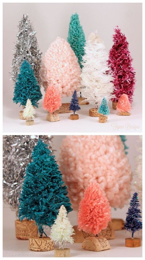 fynesdesigns_DIY_bottle_brush_trees_02 Twine Garland, Yarn Garland, Bottlebrush Trees, Trees Diy, Yarn Trees, Diy Christmas Garland, Deco Table Noel, Bottle Brush Christmas Trees, Diy Yarn