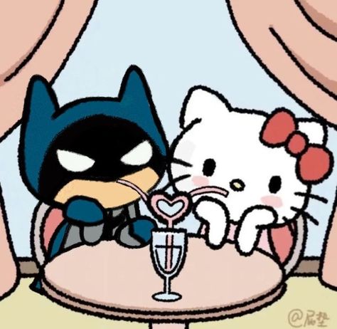 Batman And Hello Kitty, Batman Wallpapers, Kitty Kisses, Hello Kitty Images, Kitty Images, Kitty Drawing, Batman Wallpaper, Hello Kitty Drawing, Hello Kitty Art