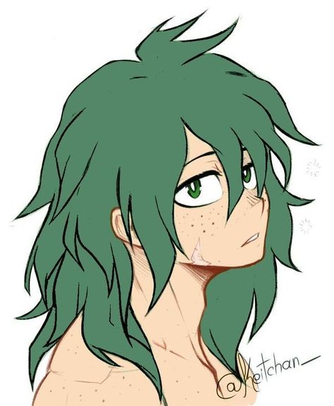 Long Haired Deku, Deku First Design, Izuku With Long Hair, Izuku Long Hair, Izuku Midoriya Long Hair, Deku Long Hair, Deku With Long Hair, Pretty Izuku, Midoriya Izuku Fanart