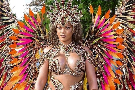 Bedazzled Costume, Rihanna Carnival, Rihanna Barbados, Newport Beach Homes, Feathered Wings, Full Body Costumes, Desi Arnaz, Caribbean Carnival, Carnival Costume