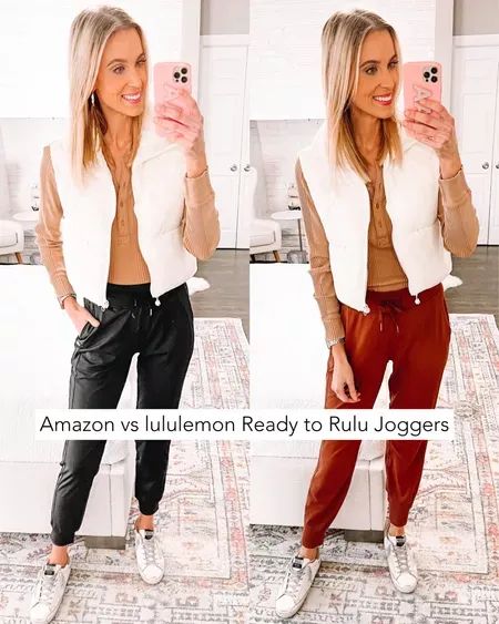 Amazon Vs Lululemon Ready to Rulu Joggers / Amazon Lululemon Dupe / Amazon Look Alike / Amazon Dupe / Lululemon Dupe #LTKsalealert #LTKstyletip #LTKSeasonal Ready To Rulu Jogger Outfit, Amazon Lululemon, Lululemon Joggers, Women Jogger Pants, Joggers Outfit, Joggers Pants, Fall Layers, Joggers Womens, Look Alike