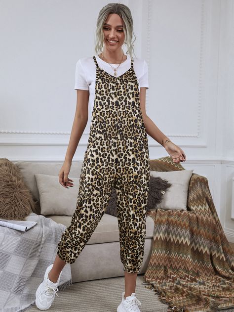 Leopard Cami, Work Attire Women, Leopard Print Cami, Leopard Jumpsuit, Leopard Print Jumpsuit, Cami Jumpsuit, Work Dresses For Women, Print Jumpsuit, Jumpsuit Outfit