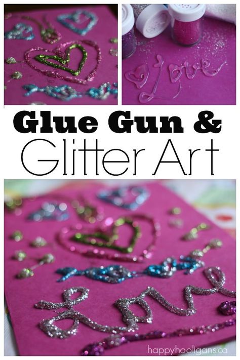 Glue Gun and Glitter Art - Great way to create greeting cards and custom art - Happy Hooligans Glitter Glue Art, Glitter Glue Crafts, Cute Art Projects, 3 D Art, Snail Craft, Happy Hooligans, Diy Glue, Glue Art, 2017 Calendar