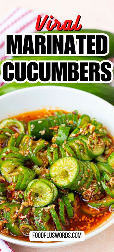 Asian Cucumber Recipe, Cucumbers Salad, Salad Tiktok, Pickling Cucumbers Recipe, Pickled Cucumber Salad, Cucumber Snacks, Soy Dressing, Spicy Cucumber Salad, Marinated Cucumbers