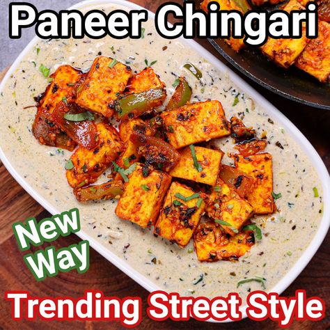 Hebbar's Kitchen - Paneer Chingari White Gravy Curry - Trending New Street Style Gravy | Chingaari Paneer Sabji Recipe Paneer Fry, Paneer Sabji, Paneer Gravy, Soya Recipe, Paneer Pulao, Garlic Naan Recipe, Sabji Recipe, Paneer Makhani, Paneer Masala