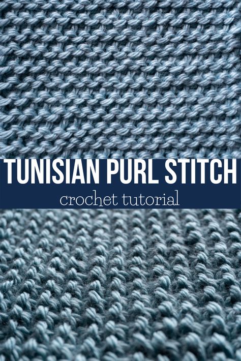 The Tunisian Purl Stitch looks almost the same as a knitted purl stitch, but it is made using crochet. Let's learn how to make the Tunisian Purl Stitch! Tunisian Purl Stitch Tutorial, Crochet Purl Stitch, Tunisian Purl Stitch, Easy Tunisian Crochet Stitches, Tunisian Knit Stitch Crochet, Tunsinian Crochet, Tunisian Crochet Knit Stitch, Tunisian Patterns, Tunisian Knit Stitch