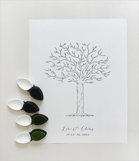 everlasting Tree Thumbprint Guestbook.  You can have guests sign their name in their thumbprint or just leave their mark. Frame your keepsake to have a work of art that will hang as a lovely reminder of your wedding celebration Guest Book Ideas For Wedding, Diy Guest Book, Guest Book Tree, Wedding Tree Guest Book, Tandem Bicycle, Book Tree, Cute Wedding Dress, Different Shades Of Green, Wedding Chicks