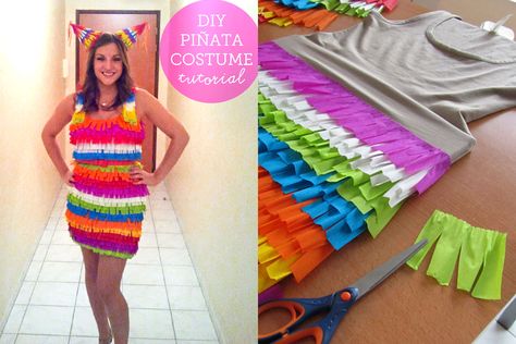 Pinata Pinata Dress Costume Diy, Homemade Pinata Costume, Pinata Costume Womens, Diy Pinata Costume For Women, Piñata Costume Diy, Diy Pinata Costume, Piñata Costume, Pinata Halloween Costume, Pinata Costume