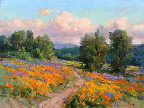 Flower Field, The Sky, Canvas Painting, Oil Painting, Trees, Canvas, Flowers, Art