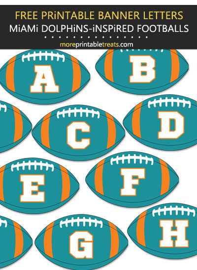 Miami Dolphins-Inspired Football Alphabet Miami Dolphins Party Decorations, Miami Dolphins Birthday Party, Cheer Printables, Football Printables, Dolphin Birthday Parties, Dolphin Party, Free Printable Banner Letters, Dolphin Decor, Printable Banner Letters