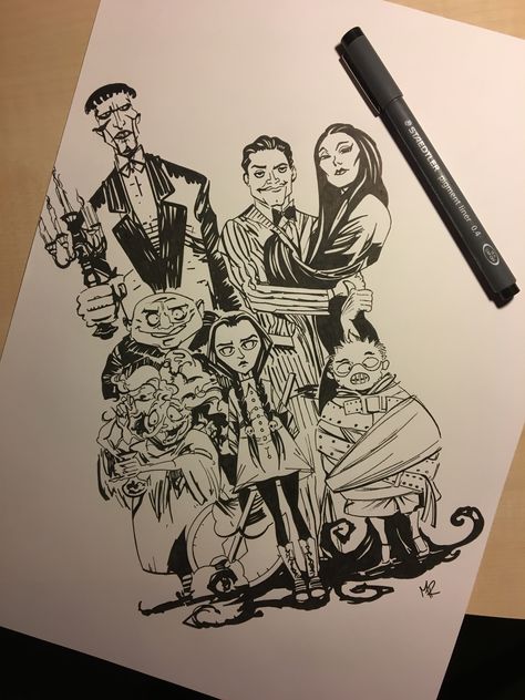 Addams Family Drawings Easy, Wednesday Sketches, Doodle People, Surreal Tattoo, Family Drawing, Dope Cartoon Art, Occult Art, Grunge Art, Sketchbook Inspiration