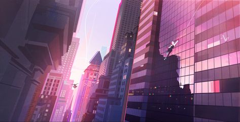 Gwen Miles, Spiderverse Wallpaper, Environment Painting, Miles Spiderman, Miles Morales Spiderman, Graphic Design Infographic, City Background, Gwen Stacy, Digital Painting Tutorials