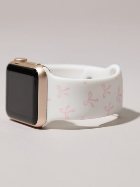 This silicone smart watch band is the perfect way to elevate your everyday accessory game. The pink bows help elevate this piece to match perfectly with any outfit. Light Pink Apple Watch Band, Preppy Apple Watch Band, Things To Get Ur Dad For Christmas, Preppy Watch Bands, Apple Watch Bands Pink, Apple Watch Case Aesthetic, Things To Get Him For Christmas, Cute Stuff For Christmas List, Apple Phone Case Silicone