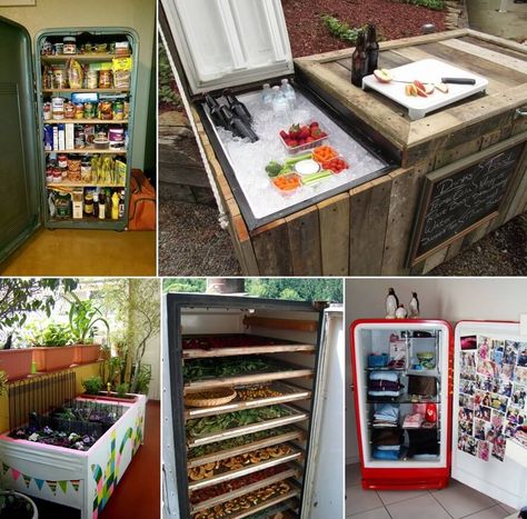 What To Do With An Old Refrigerator? Diy Outdoor Fridge, Fridge Cooler Diy Old Refrigerator, Upcycled Refrigerator Ideas, Vintage Refrigerator Repurposed, Repurposed Refrigerator Ideas, Old Refrigerator Repurpose Garden, Upcycle Fridge Old Refrigerator, Repurpose Old Fridge, Antique Refrigerator Repurposed