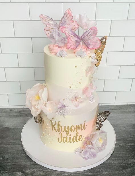 Two Tier Butterfly Cake, 2 Tier Butterfly Cake, Butterfly Theme Cake, Debut Cake, Snack Tower, Butterfly Wedding Cake, Flower Cake Design, Baby Shower Cake Designs, Tiered Cakes Birthday