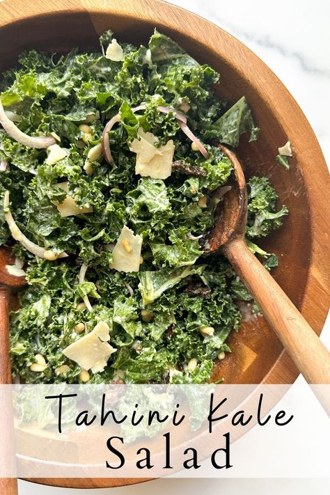 Kale And Tahini Salad, Kale Salad Tahini Dressing, Tahini Kale Salad, Kale Greens, Kale Salad Dressing, Tahini Salad, Tahini Salad Dressing, Great Salad Recipes, Slaw Dressing