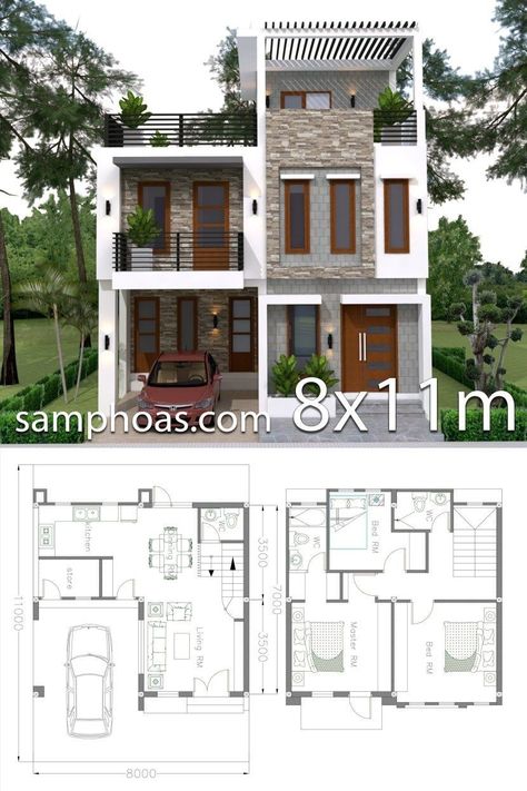 House Plans With 3 Bedrooms, One Story House Plans, 2 Story House Plans, One Story House, Two Story House Design, Modern House Floor Plans, Duplex House Plans, Simple House Design, Home Design Floor Plans