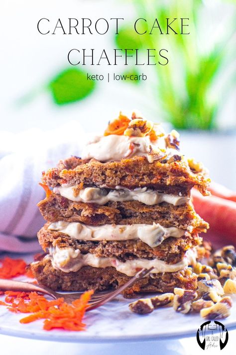 Chaffles Keto, Carrot Cake Waffles, Keto Carrot Cake, Chicken Waffles, Baking With Almond Flour, Waffles Recipe, Best Carrot Cake, Chicken And Waffles, Sugar Free Desserts