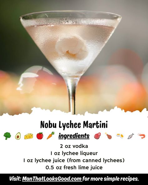 Nobu Lychee Martini I remember making Lychee Martini for years, and my husband loved it a lot, But when I tasted the Nobu Lychee Martini served at Nobu restaurant, I was really shocked, the taste was more elegant and much better, So I tried to get the recipe from one of their employer and finally I get it, I made it and turns almost like the original one. Martini Lychee, Lychee Martini Recipe, Lychee Juice, Nobu Restaurant, Lychee Martini, Martini Ingredients, Martini Recipes, I Get It, Fresh Lime Juice