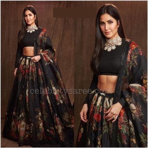 Katrina Kaif Black Floral lehenga Lehenga Wedding Bridal, Lehenga Choli Latest, Indian Bridesmaid Dresses, Bollywood Bridal, Black Lehenga, Floral Lehenga, Party Wear Lehenga Choli, Bollywood Lehenga, Lengha Choli