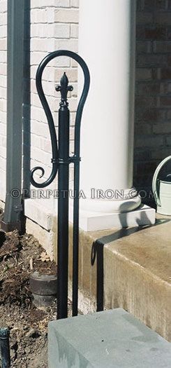 Step Railing Outdoor, Door Sheds, Railings For Steps, Railing Outdoor, Outdoor Railing, Porch Handrails, Wrought Iron Fence, Wrought Iron Handrail, Interior Railings