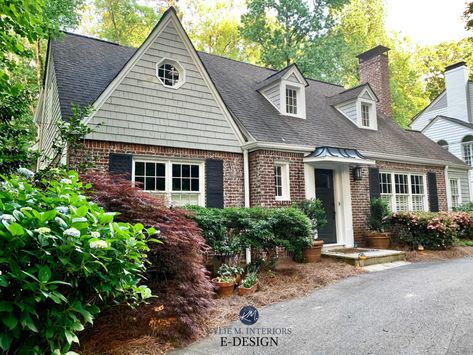 E-DESIGN: My TOP 10 REAL HOME Exterior Makeovers – Before and After Different Color Brick Exterior, How To Pick Exterior House Colors, Cape Exterior, Kylie M Interiors, Red Brick Exteriors, Shutter Colors, Best Exterior Paint, White Siding, Black Shutters