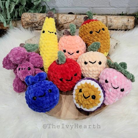 Crochet Fruit Plush, Crochet Patterns Fruit, Crochet Fruit, Big Plush, Crochet Plush, Plushie Patterns, Crochet Pillow, The Ivy, Cute Crochet