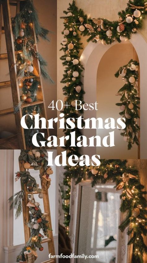 40+ Cozy Christmas Garland Ideas to Make Your Space Extra Festive 158 Full Garland Christmas, Indoor Christmas Garland Ideas, Decorating Ceiling Beams For Christmas, Decorating Christmas Garland, Christmas Garland Archway Ideas, Decorating With Garland For Christmas, Garland Christmas Decor Ideas, Diy Xmas Garland, Christmas Garland Ideas Diy