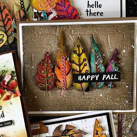 Artsy Leaves By Tim Holtz, Sizzix Artsy Leaves, Tim Holtz Thanksgiving Cards, Tim Holtz Leaves, Tim Holtz Artsy Leaves, Tim Holtz Halloween Cards, Tim Holtz Halloween, Tim Holtz Sizzix Dies, Thanksgiving Cards Handmade