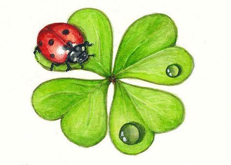 Lucky Ladybug and Shamrock Art Print от SaylorWolfWorks на Etsy Shamrock Art, Lady Bug Tattoo, Clover Tattoos, Bug Tattoo, Ladybug Art, Nail Stickers Decals, Lady Bugs, Water Droplets, Nail Designs Spring