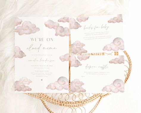 Cloud 9 Baby Shower Invitation Template, Printable Beige We're on Cloud 9 Baby Shower Invite, Dusty Rose Baby Sprinkle Invitation THERESA - Etsy Cloud Baby Shower Theme, Sprinkle Invite, Among The Clouds, Cloud Theme, Baby Sprinkle Invitations, Sprinkle Invitations, Template Invitation, Pink Cloud