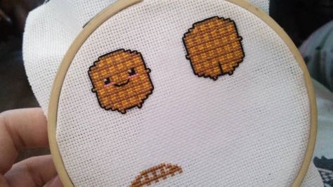 [WIP] A little waffle guy (and his butt) Waffle Aesthetic, Subversive Cross Stitch, Cross Stitch Embroidery, Embroidery Stitches, Waffles, Coin Purse, Cross Stitch, Embroidery